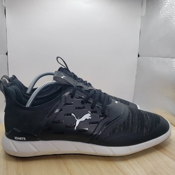 Waterproof Golf Shoes PUMA Ignite NXT Black Silver White EUC Wmns SZ 9 Non Spike - Picture 1 of 7